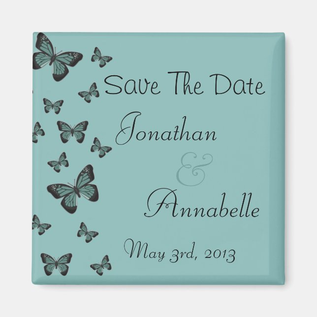Emerald Butterflies Save The Date Personalised Magnet (Front)