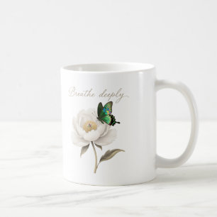 Emerald Butterfly on White Peony Art Print Coffee Mug