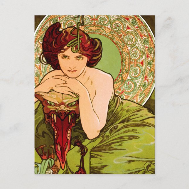 Emerald by Alphonse Mucha - Vintage Art Nouveau Postcard (Front)