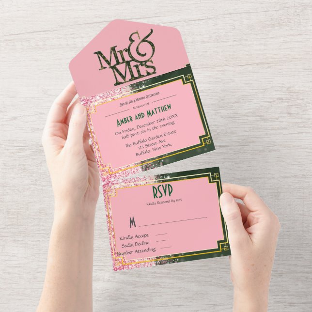 Emerald Canyon Rose Wedding All In One Invitation (Tearaway)