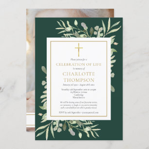 Emerald Celebration of Life Funeral Photo Invitation