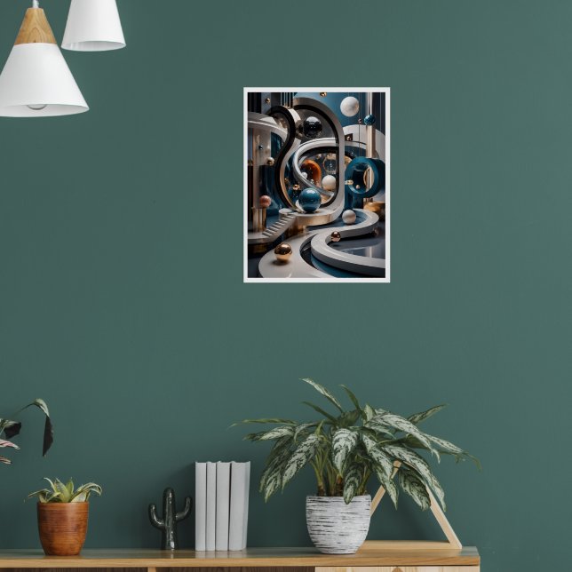 Emerald Celestial Mountains Surreal Teal Poster  (Living Room 1)