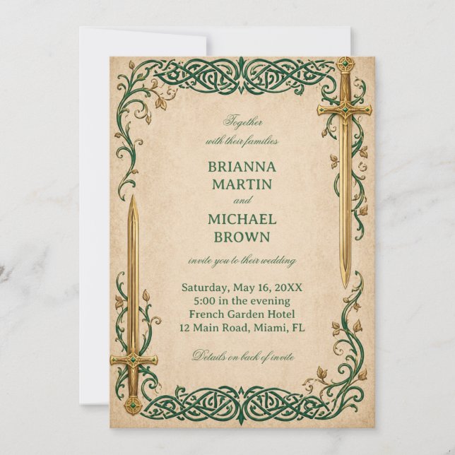 Emerald Celtic Swordwork Invitation (Front)