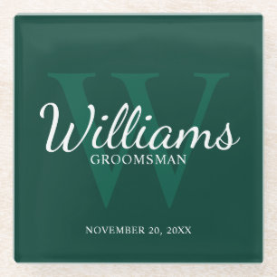 Emerald Classic Script Personalised Groomsmen Glass Coaster