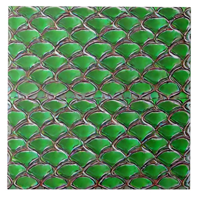 Emerald colour dragon skin inspired artsy ceramic tile (Front)