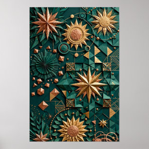  Emerald Copper Celestial Compass - 3D Gold Poster