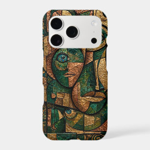 Emerald Copper Gold Cubist Triple Faces
