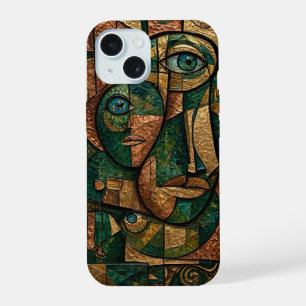 Emerald Copper Gold Cubist Triple Faces iPhone 15 Case