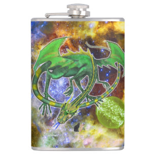 Emerald Cosmic Dragon Hip Flask