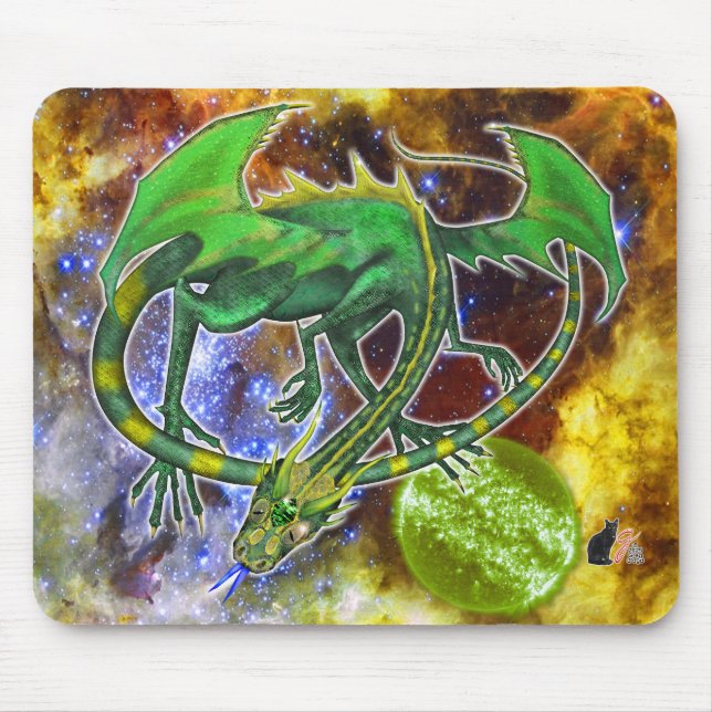 Emerald Cosmic Dragon Mouse Pad (Front)