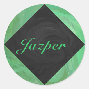 Emerald Cream and Black Monogram Classic Round Sticker