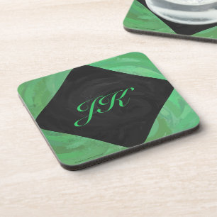Emerald Cream and Black Monogram Coaster