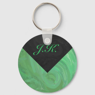 Emerald Cream and Black Monogram Key Ring