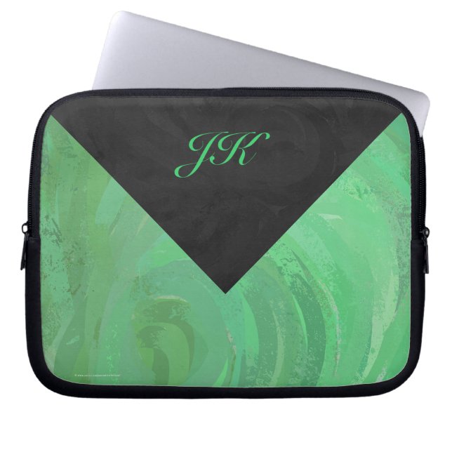 Emerald Cream and Black Monogram Laptop Sleeve (Front)