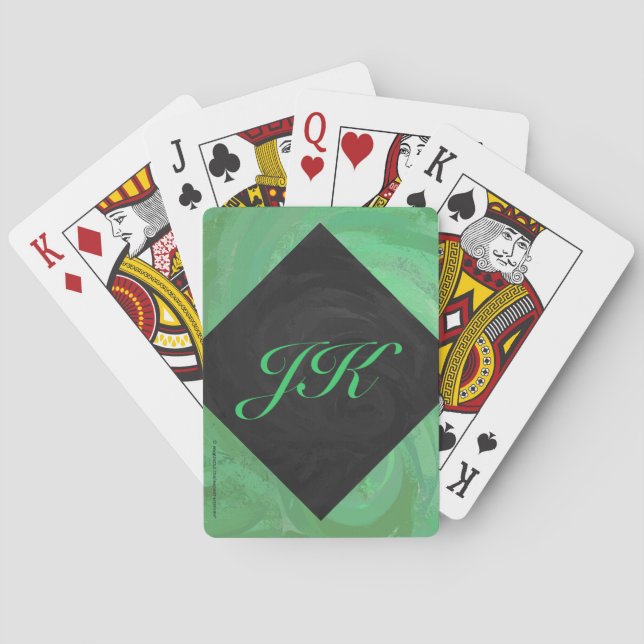 Emerald Cream and Black Monogram Playing Cards (Back)