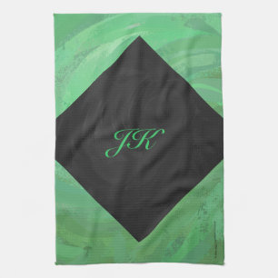 Emerald Cream and Black Monogram Tea Towel