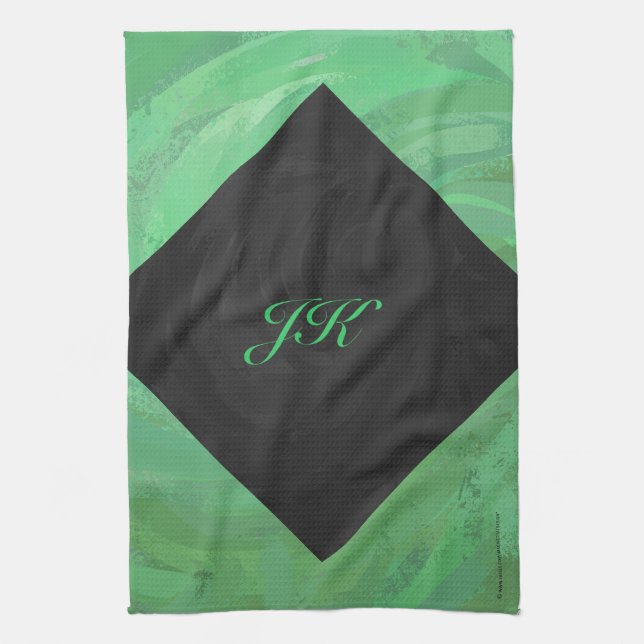 Emerald Cream and Black Monogram Tea Towel (Vertical)