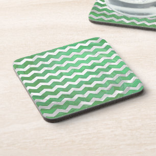 Emerald Cream Chevron Pattern Coaster