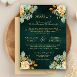 Emerald Cream Floral Gold QR Code Muslim Wedding Invitation<br><div class="desc">Amaze your guests with this elegant all in one islamic wedding invite featuring beautiful roses and modern typography with QR code for online RSVP. Simply add your event details on this easy-to-use template to make it a one-of-a-kind invitation.</div>