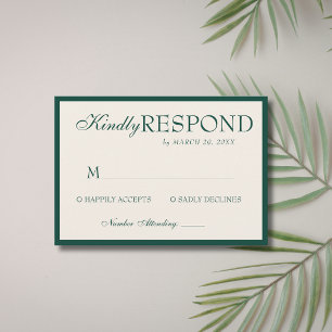 Emerald Cream Old Money Classic Luxe Wedding  RSVP Card
