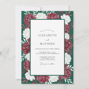 Emerald Crimson Peony Wedding Invitation