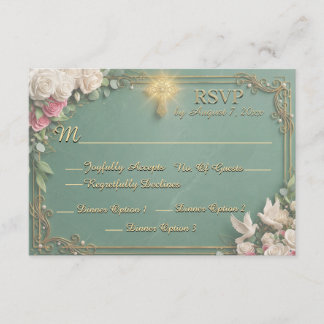 Emerald Cross & Rose Garden RSVP Enclosure Card
