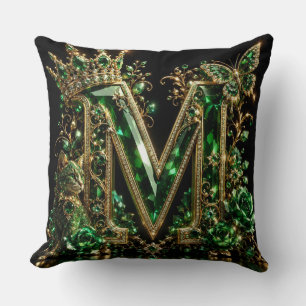 Emerald Crystal Letter M Royal Luxury Cushion