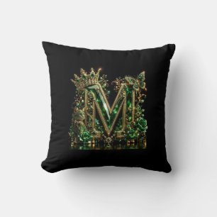 Emerald Crystal Letter M Royal Luxury Cushion