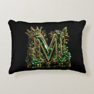 Emerald Crystal Letter M   Royal Luxury Decorative Cushion
