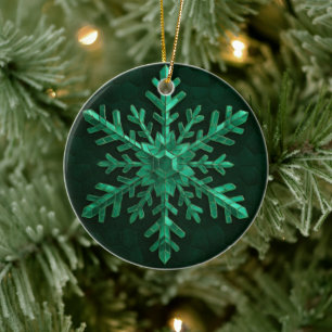 Emerald Crystal Snowflake Art Ceramic Ornament