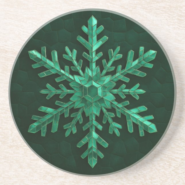 Emerald Crystal Snowflake Art Coaster (Front)