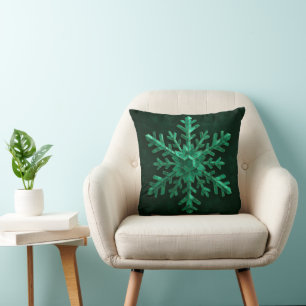 Emerald Crystal Snowflake Art Cushion