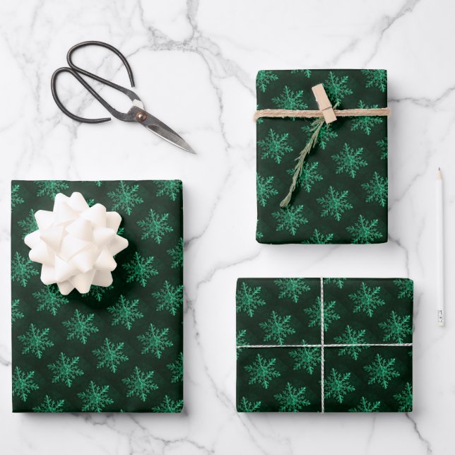 Emerald Crystal Snowflake Art Wrapping Paper Sheet (Front)
