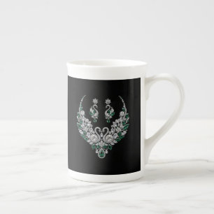 Emerald Crystal Swans Luxury Jewellery Bone China Mug