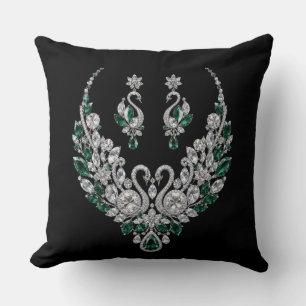 Emerald Crystal Swans   Luxury Jewellery Cushion