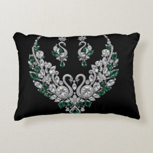 Emerald Crystal Swans   Luxury Jewellery Decorative Cushion