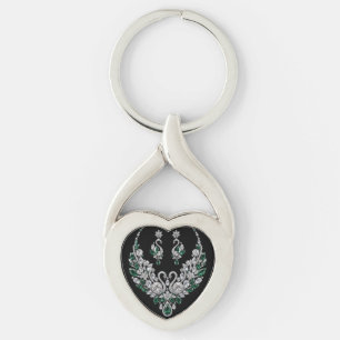 Emerald Crystal Swans   Luxury Jewellery Key Ring