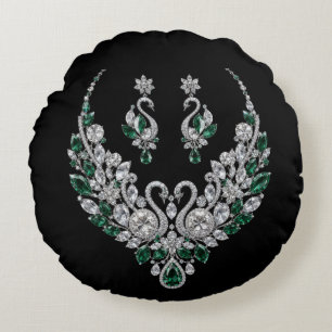 Emerald Crystal Swans Luxury Jewellery Round Cushion