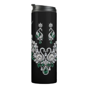 Emerald Crystal Swans Luxury Jewellery Thermal Tumbler