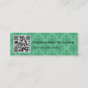 Emerald Damask QR CODE Mini Business Cards