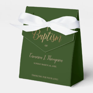 Emerald dark green gold cross Baptism Thank you Favour Box