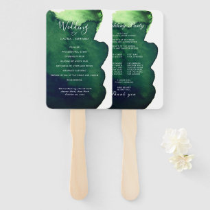 Emerald dark green watercolor minimalist abstract hand fan