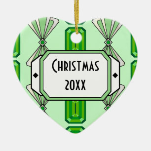 Emerald Deco Stripe Ceramic Tree Decoration