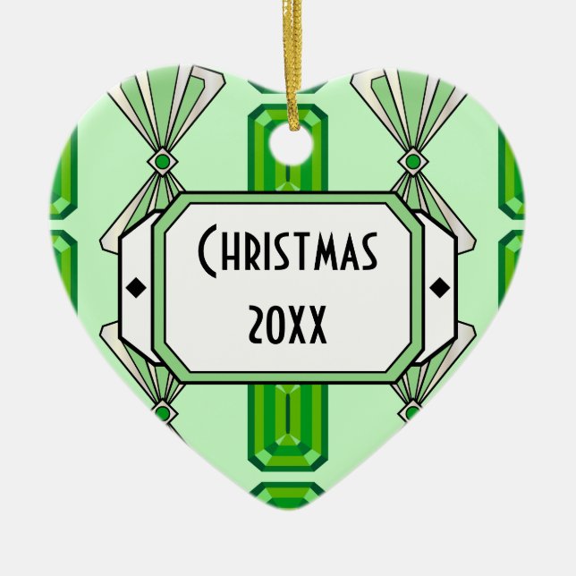 Emerald Deco Stripe Ceramic Tree Decoration (Front)