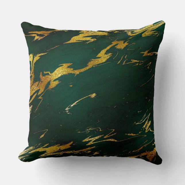 Emerald Deep Green Earth Tones Gold Marble Cushion (Front)