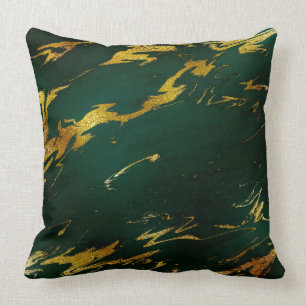 Emerald Deep Green Earth Tones Gold Marble Cushion