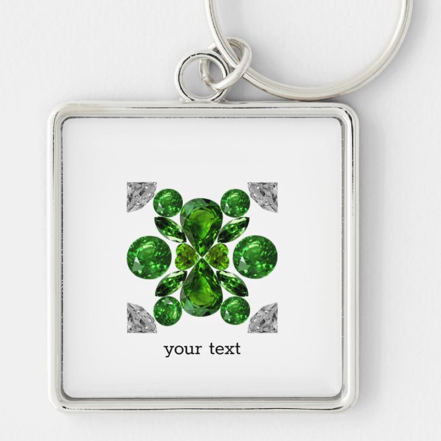 Emerald Diamond Gemstone Art Green Key Ring (Front)