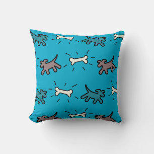 Emerald Dogs and Bones Graffiti Style Blue Pillow
