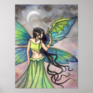 Emerald Dragon Fairy Fantasy Art by Molly Harrison Poster