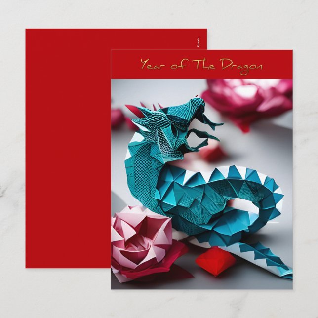 Emerald Dragon Origami Chinese New Year HPostC Holiday Postcard (Front/Back)